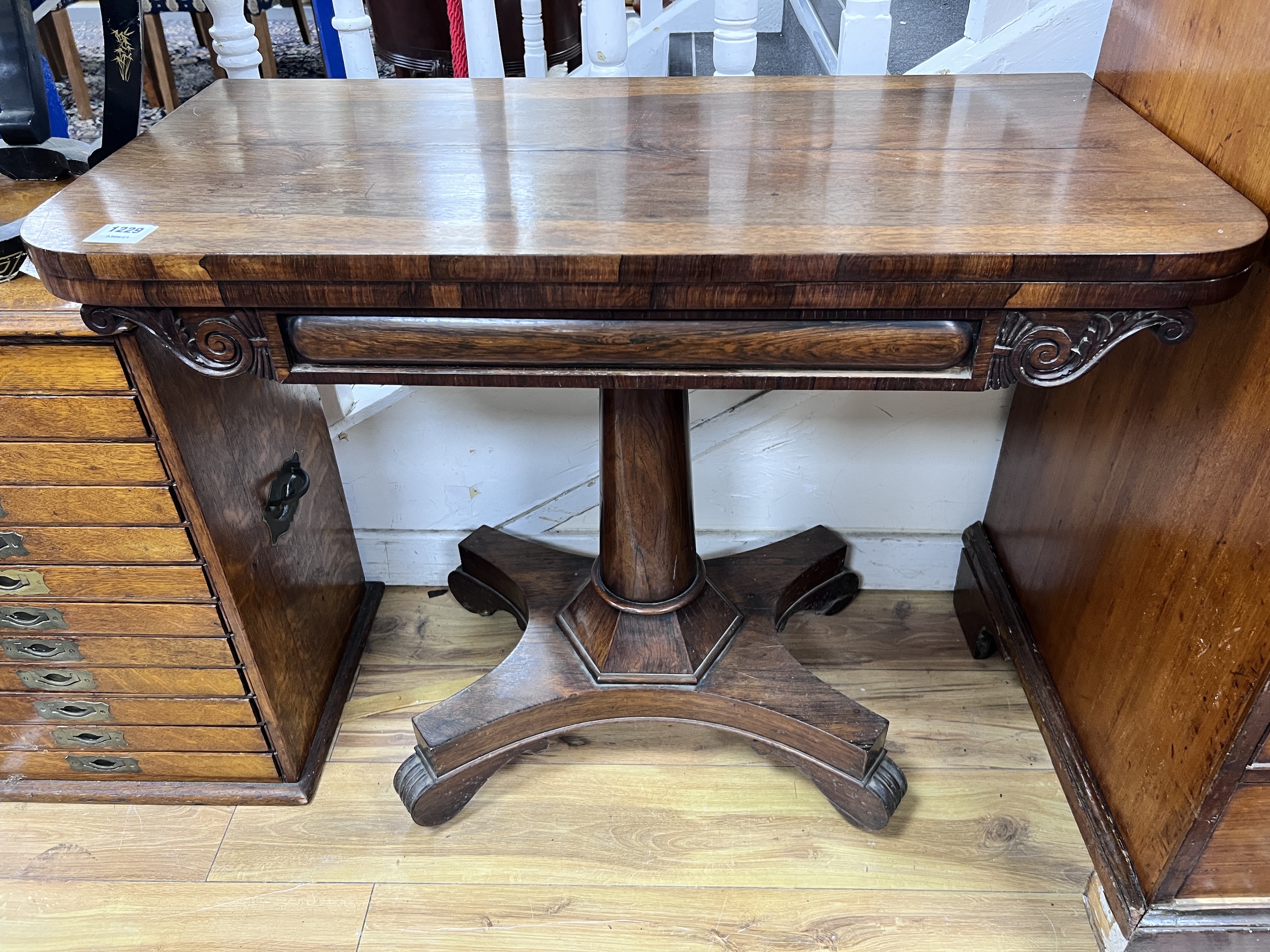 A Regency rosewood tea table, width 92cm